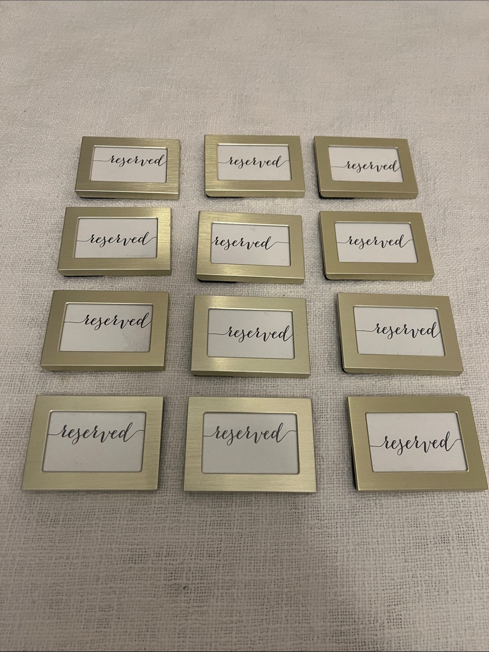 (12) Elegant Brushed Metallic Gold Place Card Holders with Glass 2.5in by 3.5in